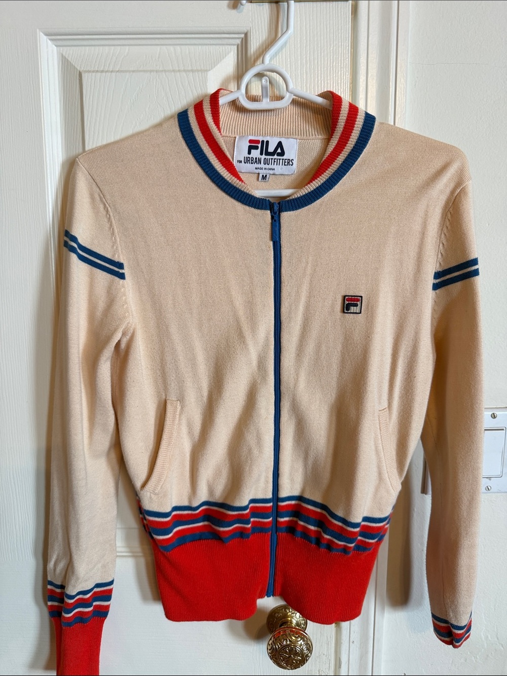 Fila Cream Zip-Up Track Jacket with Red & Navy Accents